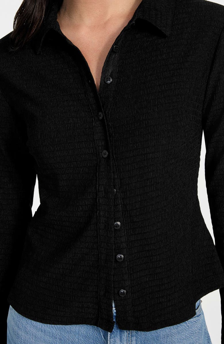 GUESS Tessa Floral Smocked Button-Up Shirt, Alternate, color, Jet Black