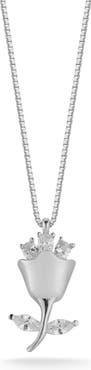 SPHERA MILANO Sterling Silver & CZ Rose Pendant Necklace