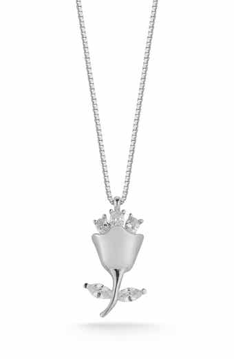 Sterling Silver & CZ Rose Pendant Necklace