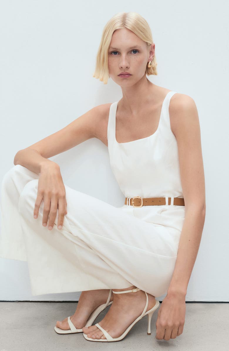 MANGO Belted Wide Leg Jumpsuit, Alternate, color, 