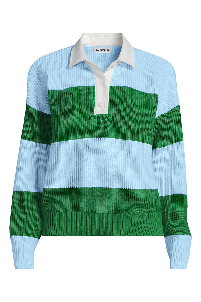Drifter Rugby with Woven Collar Sweater, Alternate, color, True Green/Soft Ice Blue Rugby