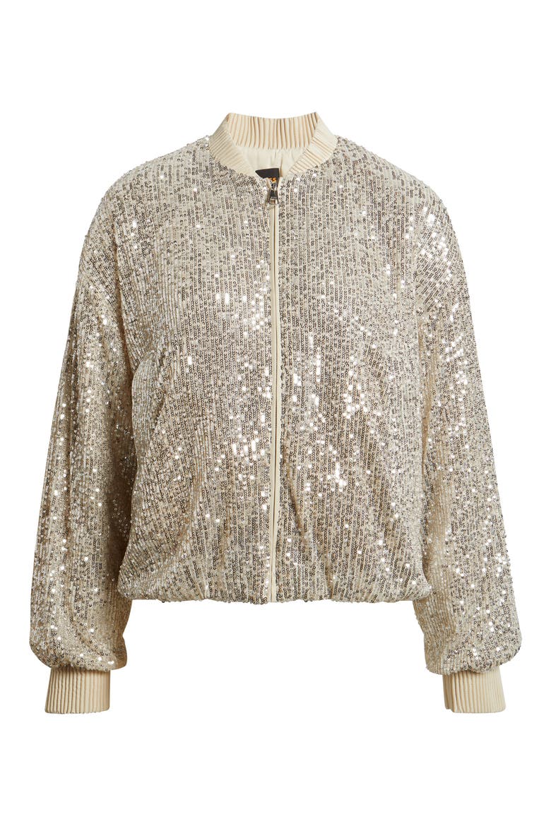 Jilloi Sequin Bomber Jacket, Alternate, color, OPEN BEIGE