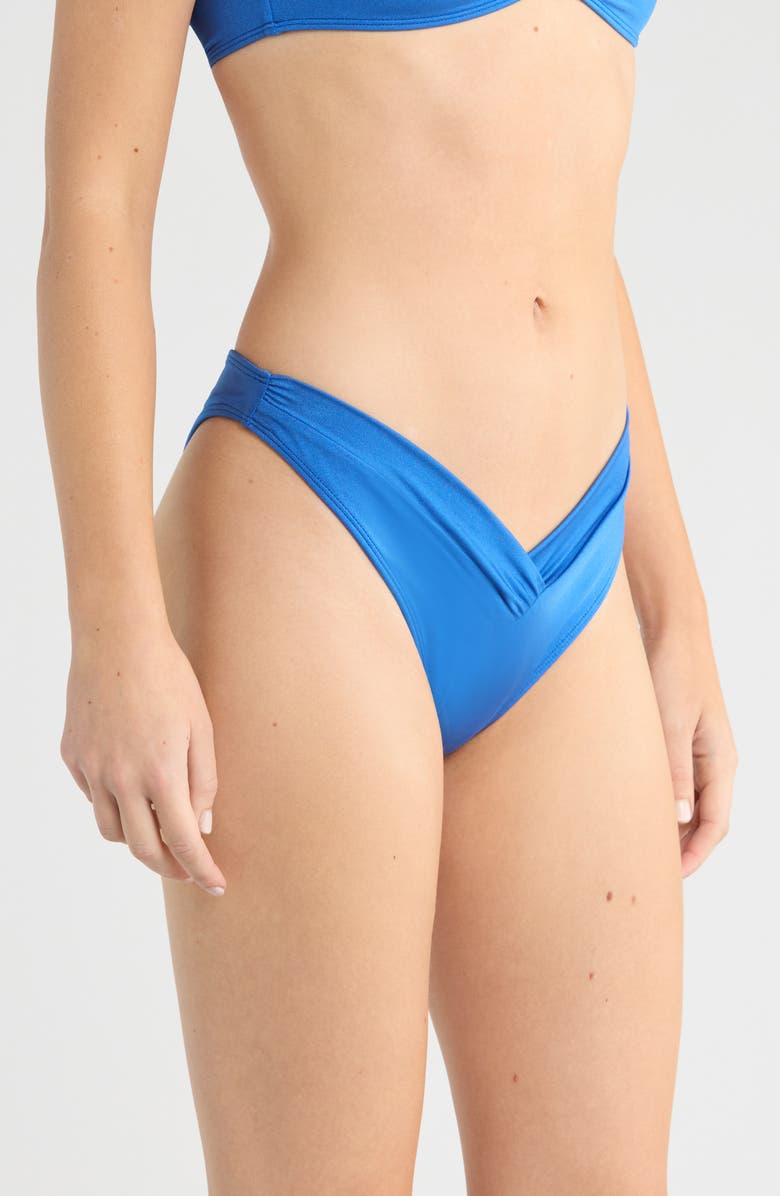 PacSun Lotus Metallic Shirred V-Cut Bikini Bottoms, Alternate, color, Turkish Sea