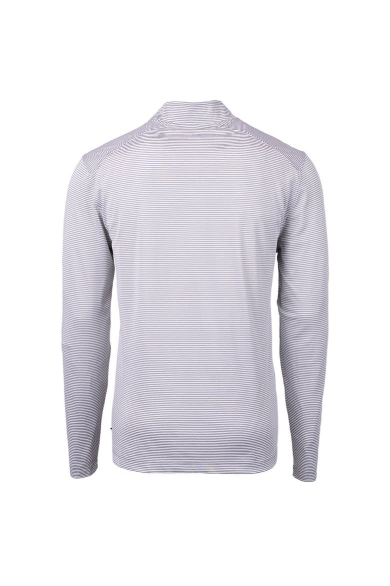 Men's Cutter & Buck  Gray/White Ivy League DryTec Tri-Blend Virtue Eco Pique Micro Stripe Recycled Quarter-Zip Pullover, Alternate, color, Gray