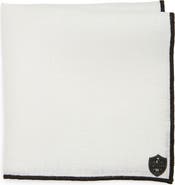 CLIFTON WILSON White Linen Pocket Square with Black Trim