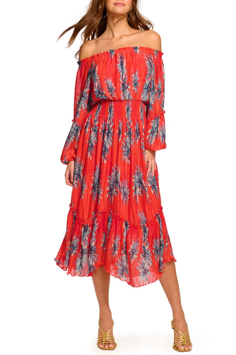 Alyce Floral Off the Shoulder Long Sleeve Dress, Main, color, BRIGHT LILY FLORAL