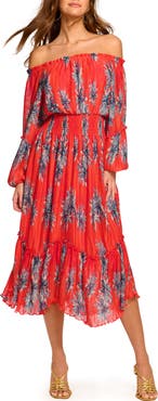 Ramy Brook Alyce Floral Off the Shoulder Long Sleeve Dress