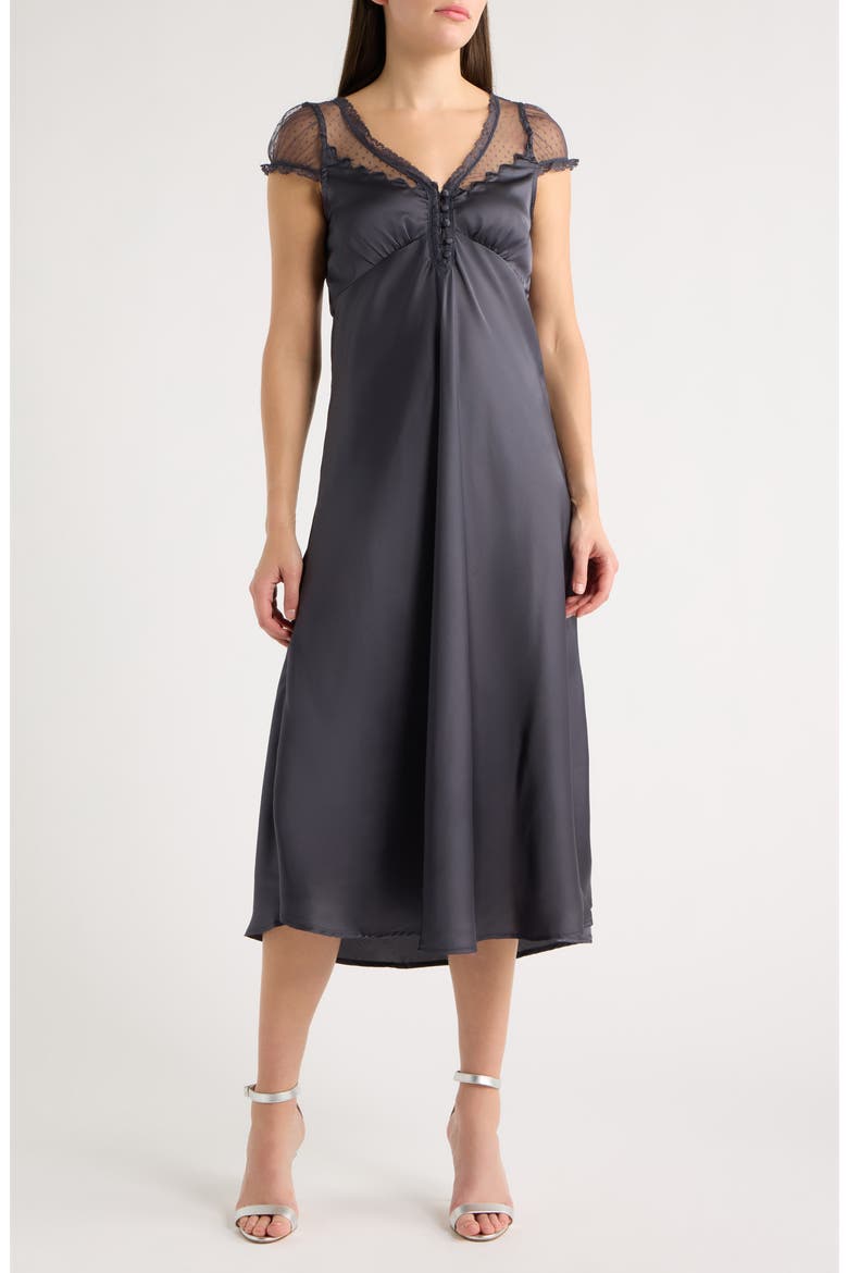 Satin & Lace Maxi Dress, Main, color, INDIA INK