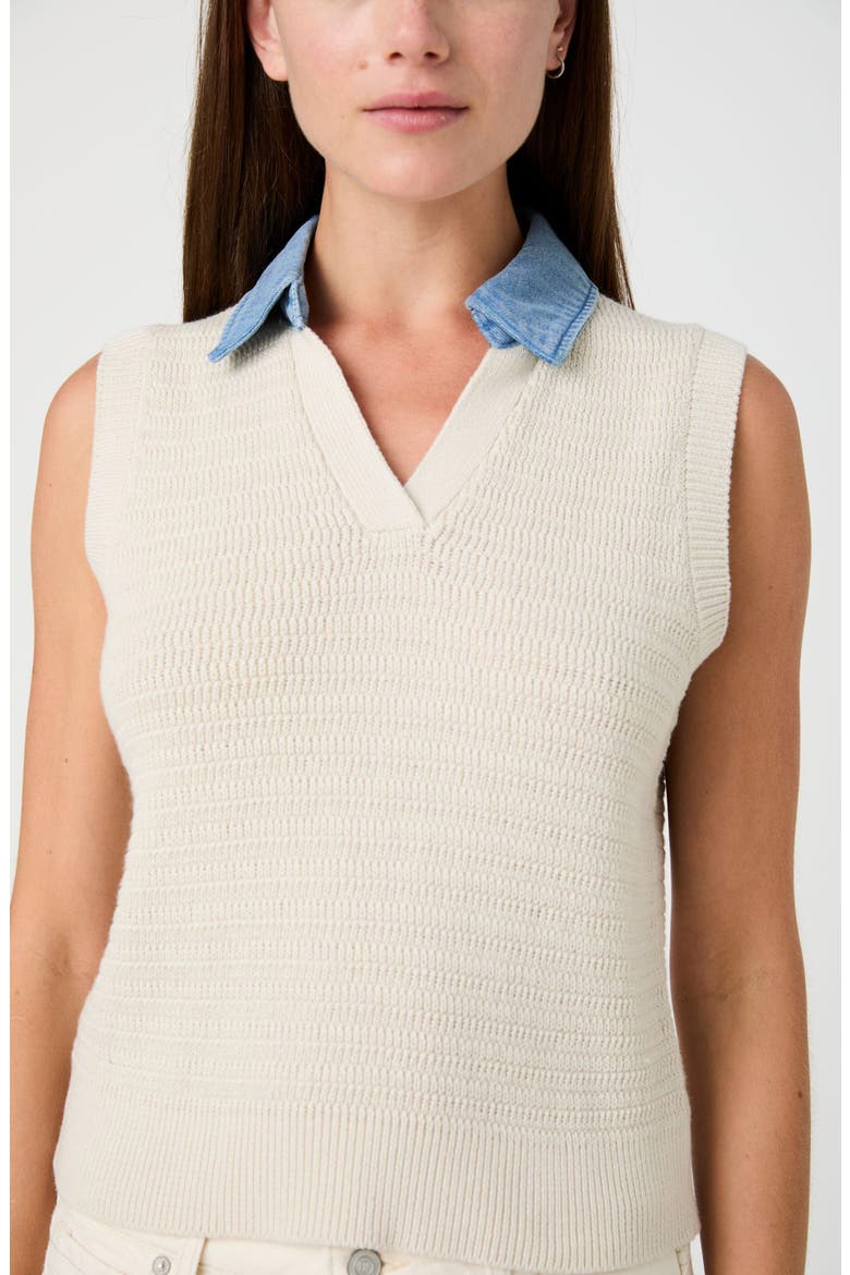 Contrast Collar Cotton Sweater Vest, Alternate, color, CREAM/ LIGHT DENIM WASH