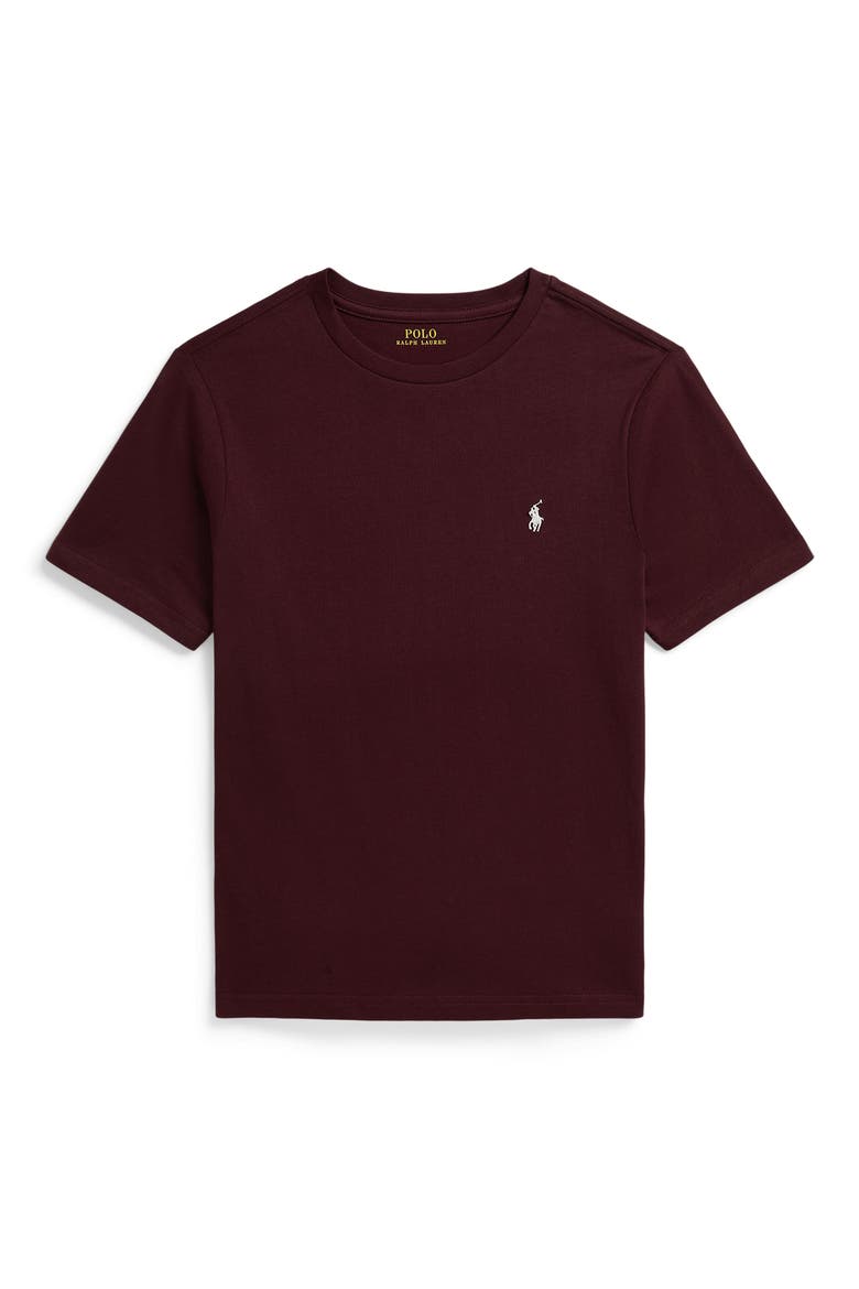 Kids' Cotton Crewneck T-Shirt, Main, color, RICH RUBY