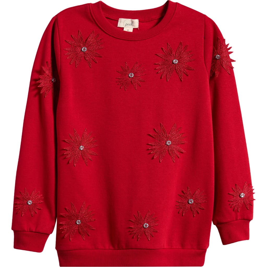 Peek Aren'T You Curious Kids' Lace Appliqué Oversize Sweatshirt & Leggings Set in Red