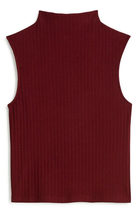 Mock Neck Sleeveless Rib Top