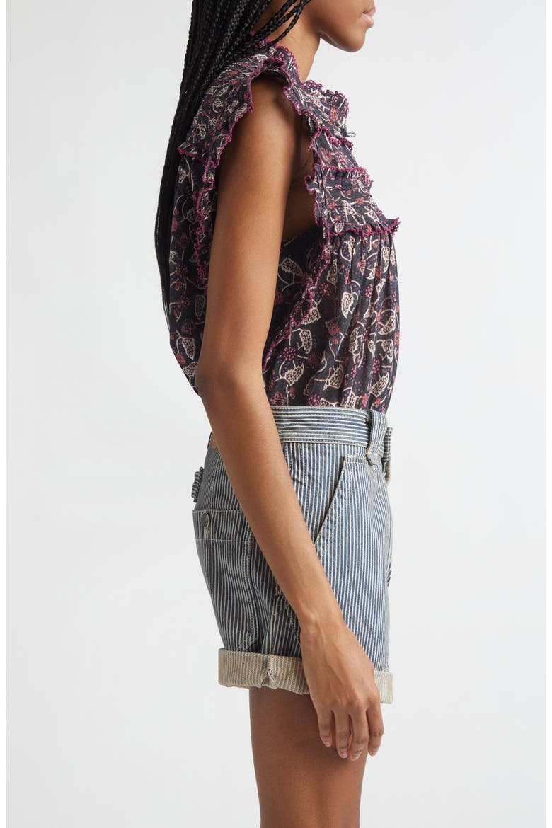 Dersia Floral Ruffled Cotton Top, Alternate, color, BLACK/ RASPBERRY