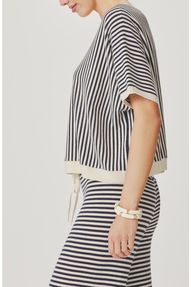 Christa Stripe Short Sleeve Sweater, Alternate, color, MOOD INDIGO BLUE/ WHITE