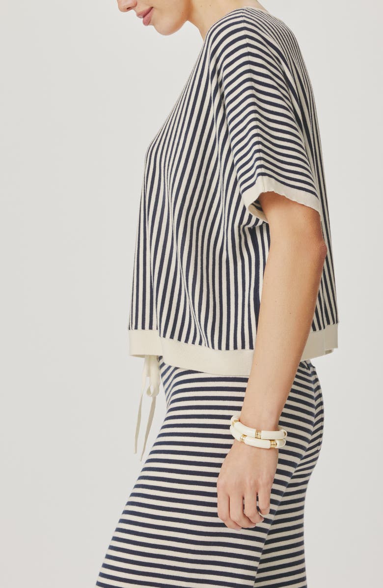 Splendid Christa Stripe Short Sleeve Sweater, Alternate, color, Mood Indigo Blue/ White