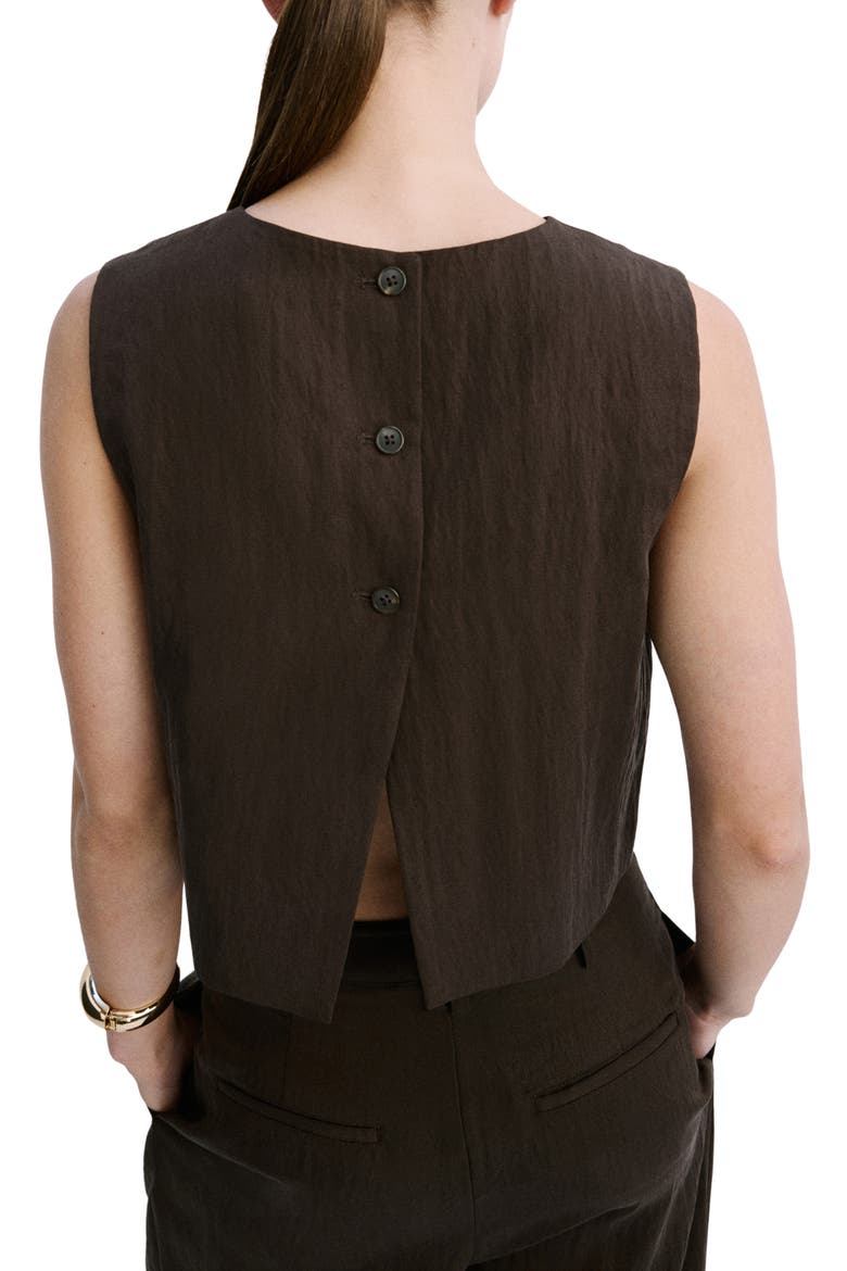 Boxy Crop Back Button Top, Alternate, color, CHOCOLATE