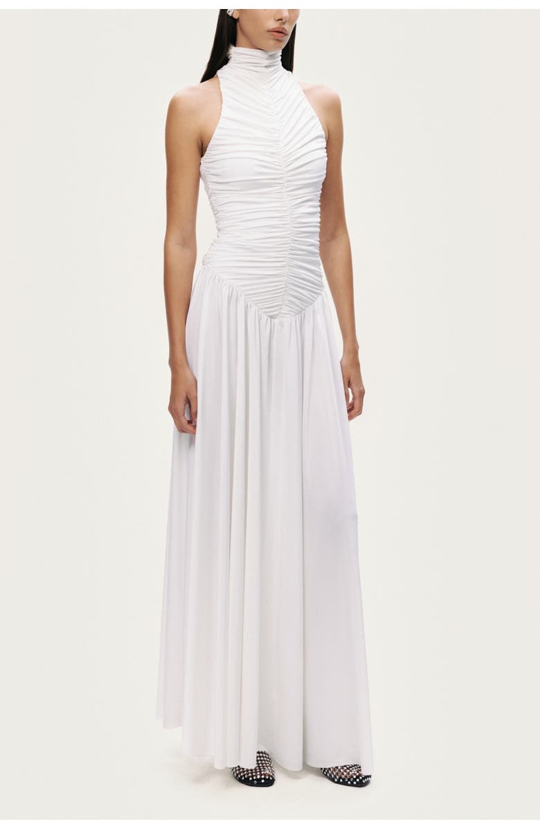 Nocturne Ruched High-Neck Maxi Dress, Alternate, color, White
