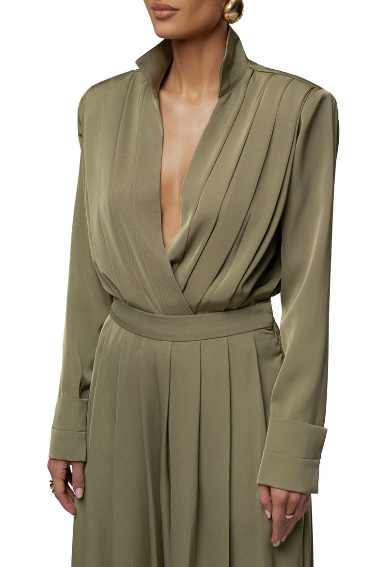 Visionary Pleated Bodysuit, Alternate, color, Olive
