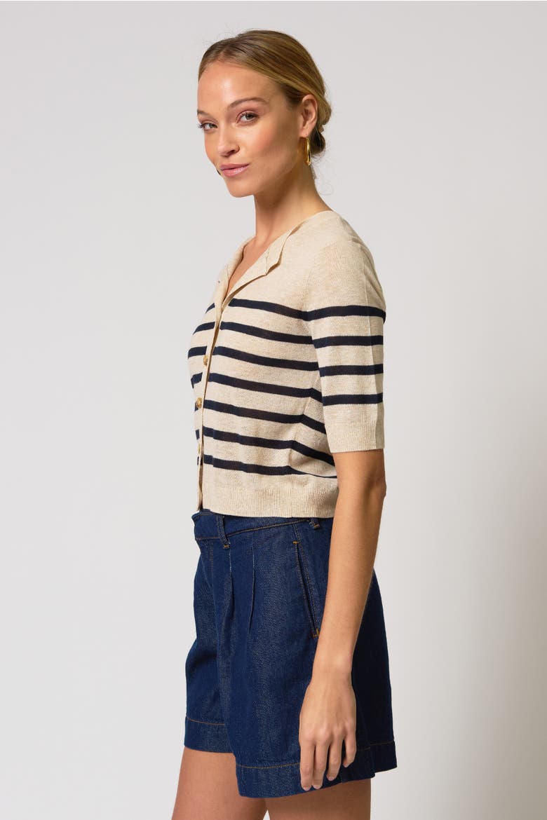 Marlon Striped Sheer Cardigan, Alternate, color, Oat/Chocolate