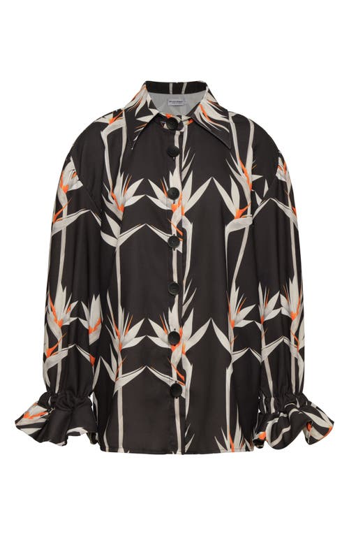 The Lulo Project Teresa Floral Button-up Shirt In Birds Of Paradise Black