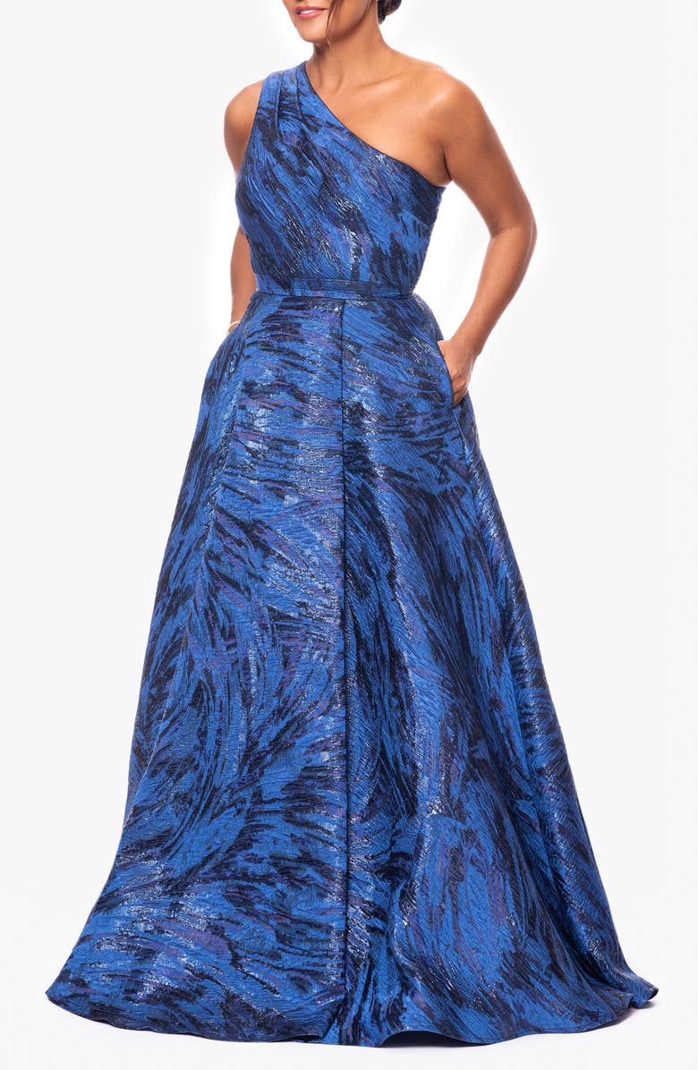 Xscape Evenings One Shoulder Brocade Ballgown, Alternate, color, 