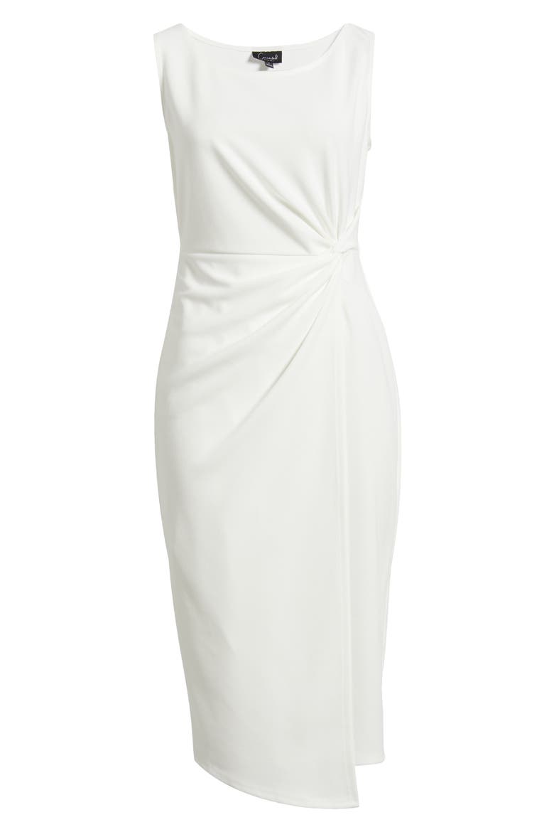 Side Knot Sleeveless Sheath Midi Dress, Alternate, color, IVORY