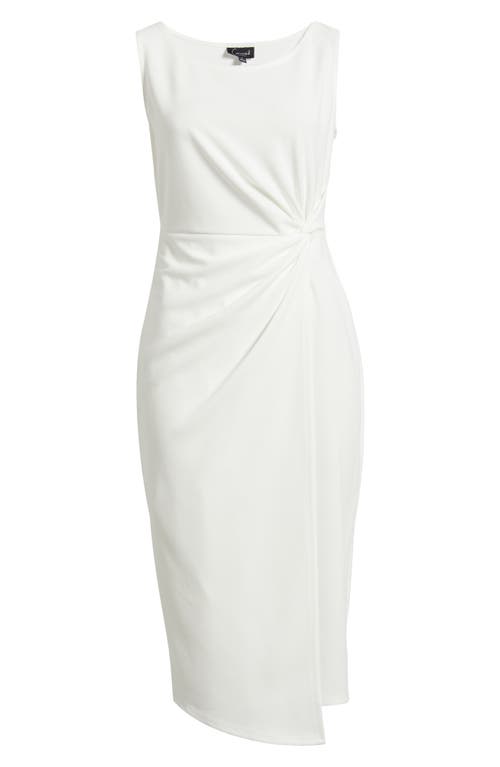 Connected Apparel Side Knot Sleeveless Sheath Midi Dress In Ivory