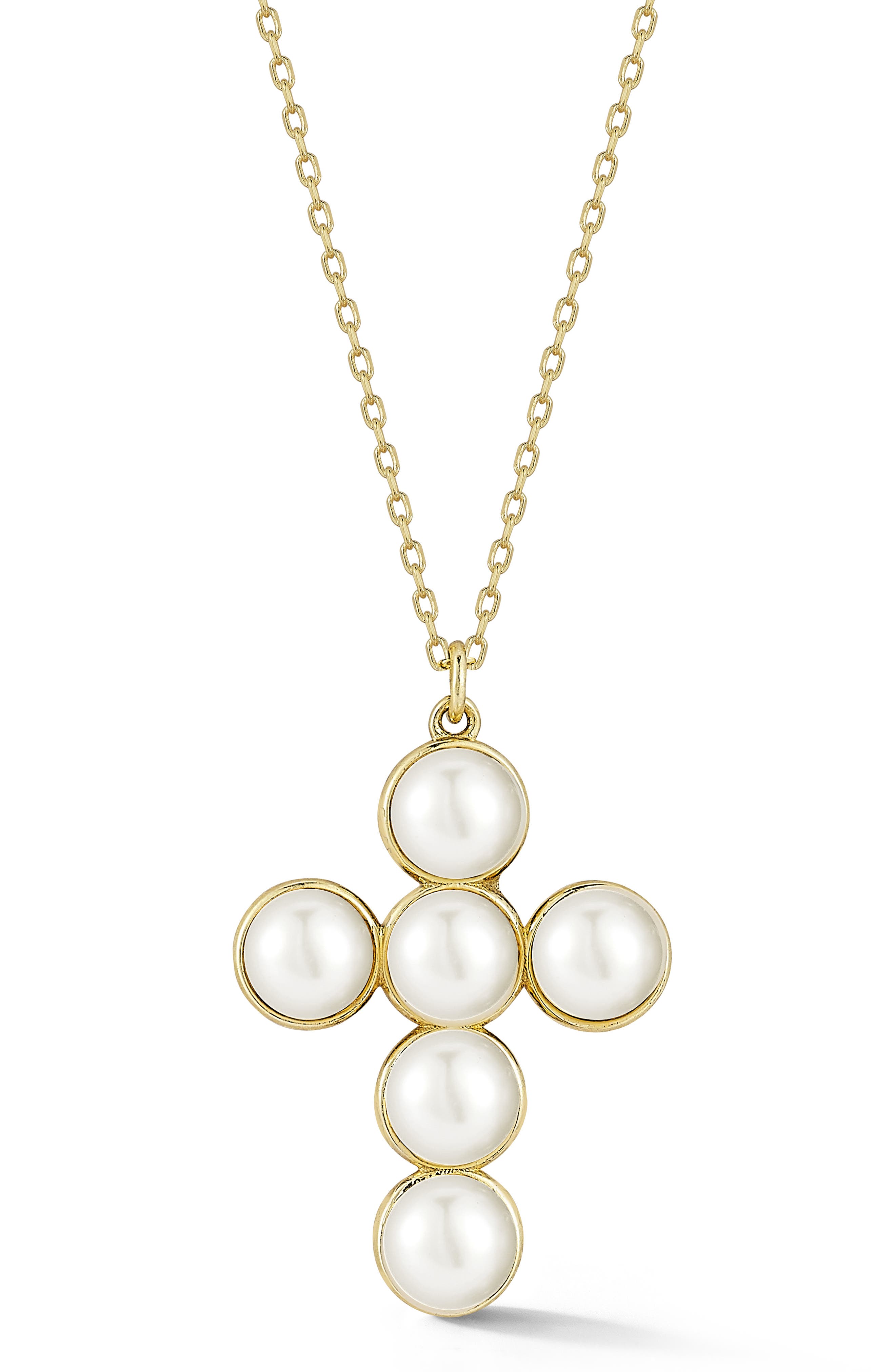 Ember Fine Jewelry 14K Gold Freshwater Pearl Cross Pendant Necklace