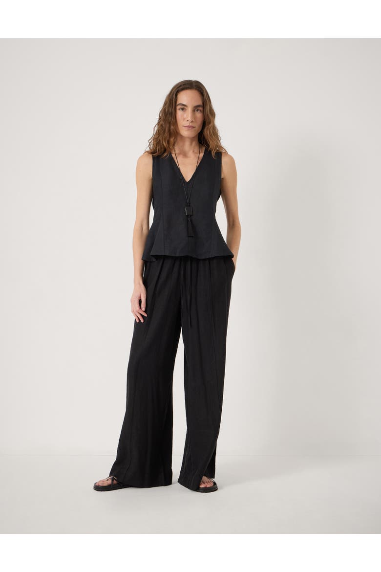 Jose V-Neck Godet Linen Top, Alternate, color, Black