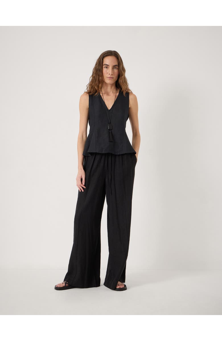 Hush Jose V-Neck Godet Linen Top, Alternate, color, Black