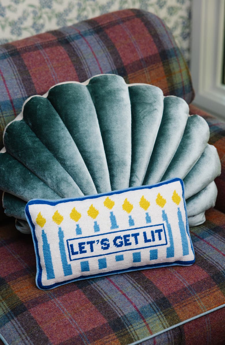 Furbish Let
s Get Lit Needlepoint Pillow, Alternate, color, Blue
