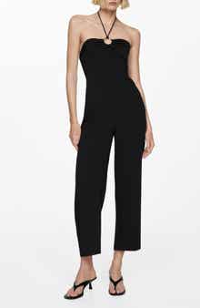 MANGO O-Ring Halter Straight Leg Jumpsuit