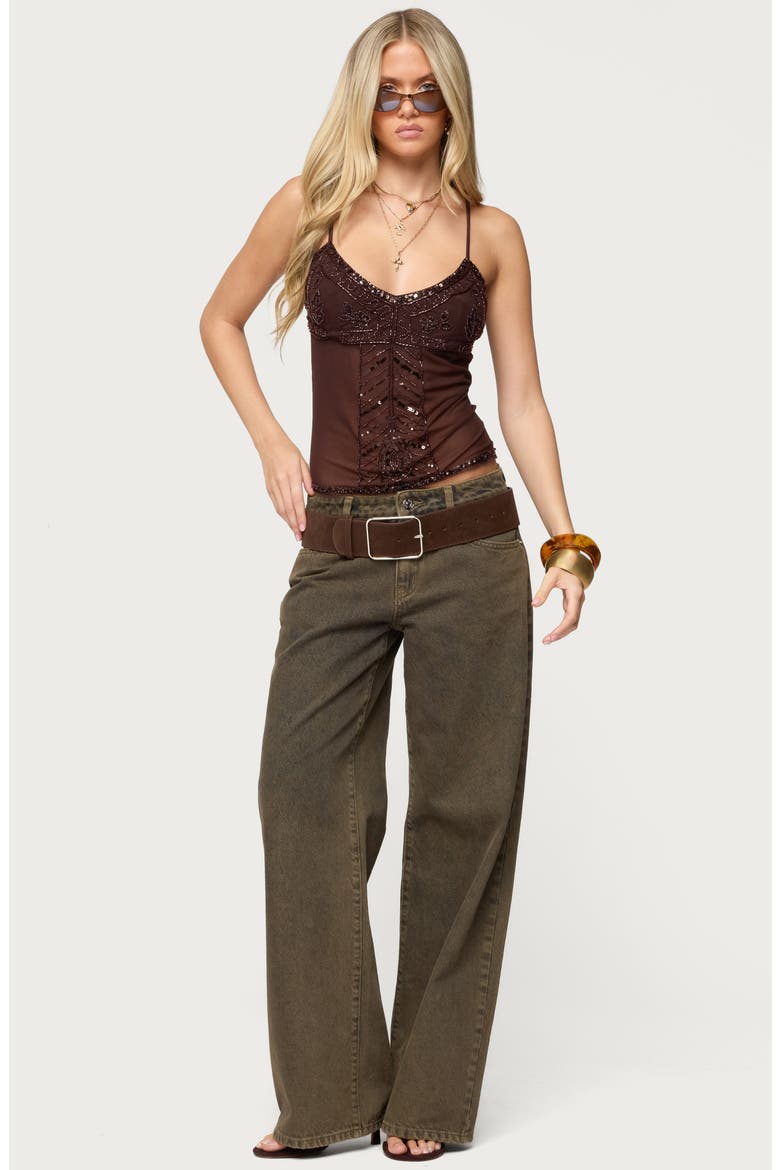 Azelia Beaded Mesh Camisole, Alternate, color, BROWN