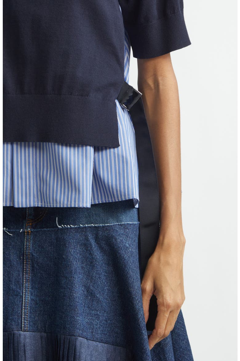 Mixed Media Poplin & Knit Sweater, Alternate, color, NAVY/ BLUE STRIPE