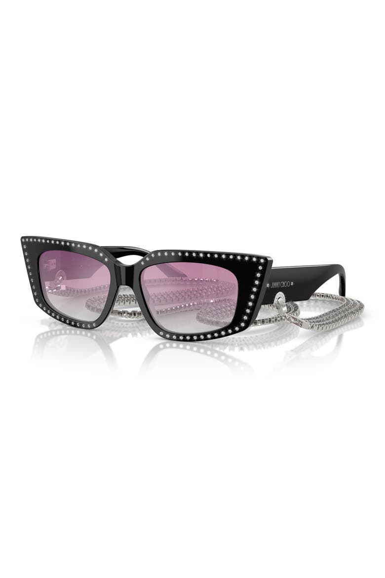 52mm Gradient Cat Eye Sunglasses with Embellished Chain, Alternate, color, BLACK / CLEAR GRADIENT