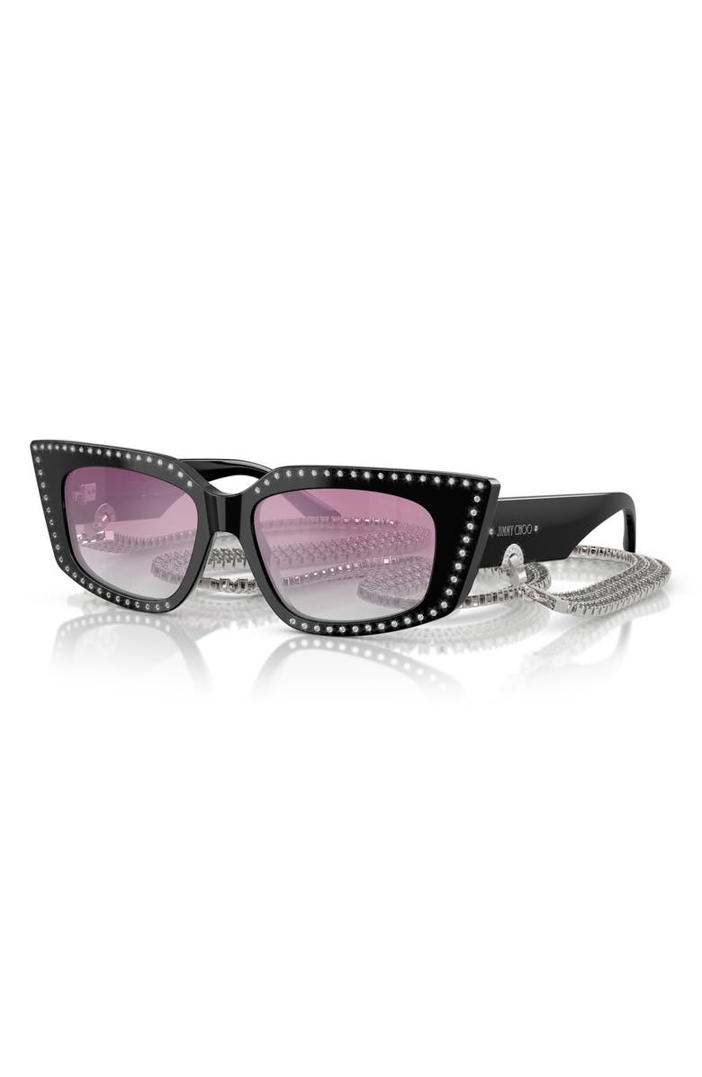 Jimmy Choo 52mm Gradient Cat Eye Sunglasses with Embellished Chain, Alternate, color, Black / Clear Gradient