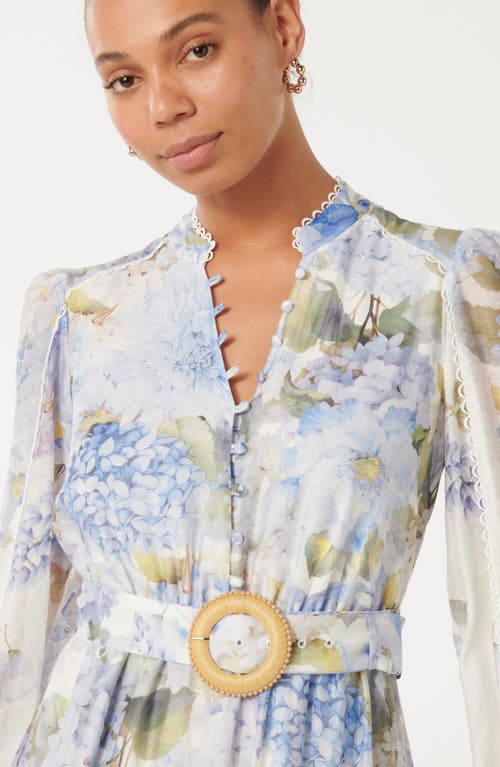 Ever New Peyton Belted Long Sleeve Button Front Maxi Dress In Blue Warrantina