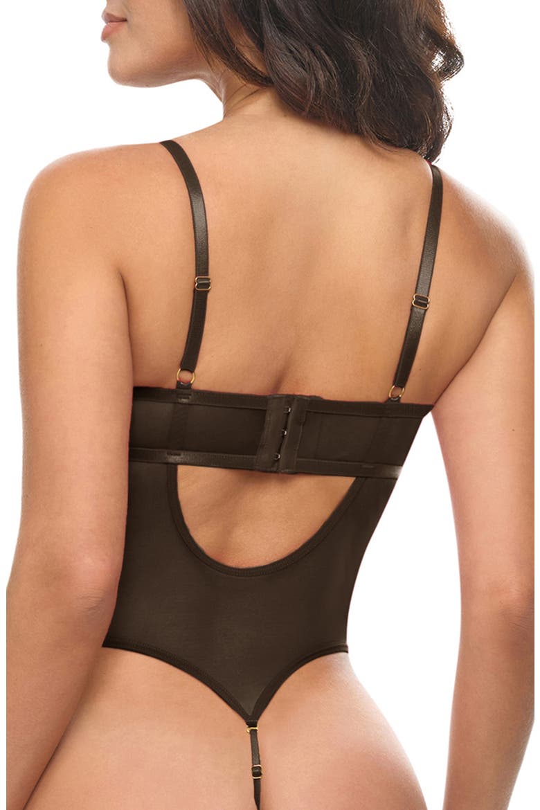 Mariah Bow Sheer Mesh Teddy, Alternate, color, BLACK