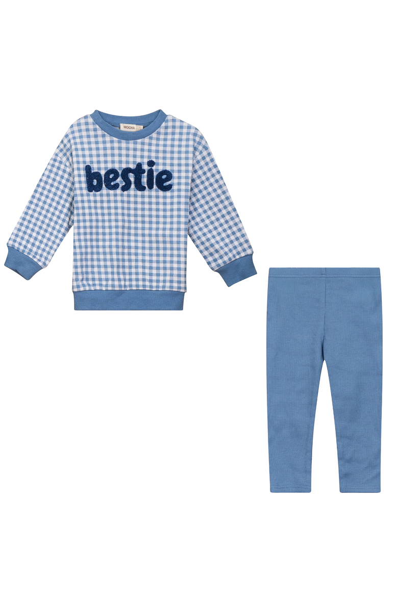 Checkered Mini Bestie Long Sleeve Top and Leggings Set, Alternate, color, Blue/White
