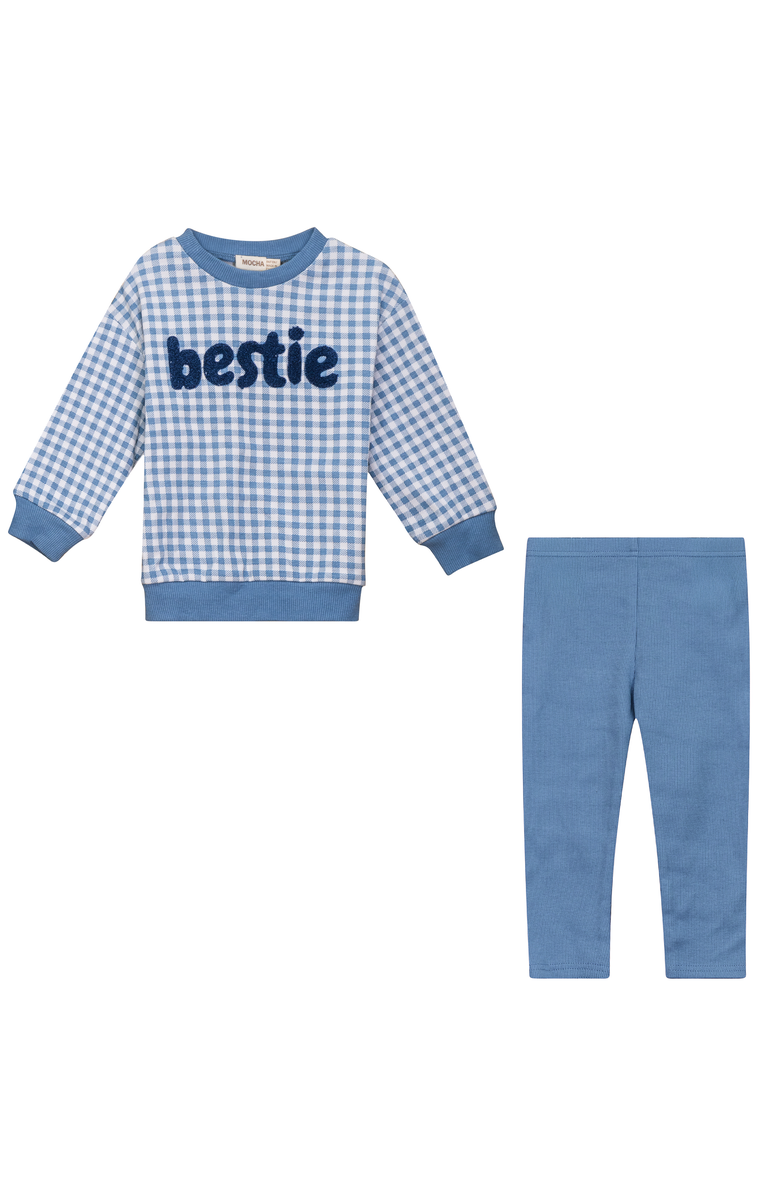 Mocha Checkered Mini Bestie Long Sleeve Top and Leggings Set, Main, color, Blue/White
