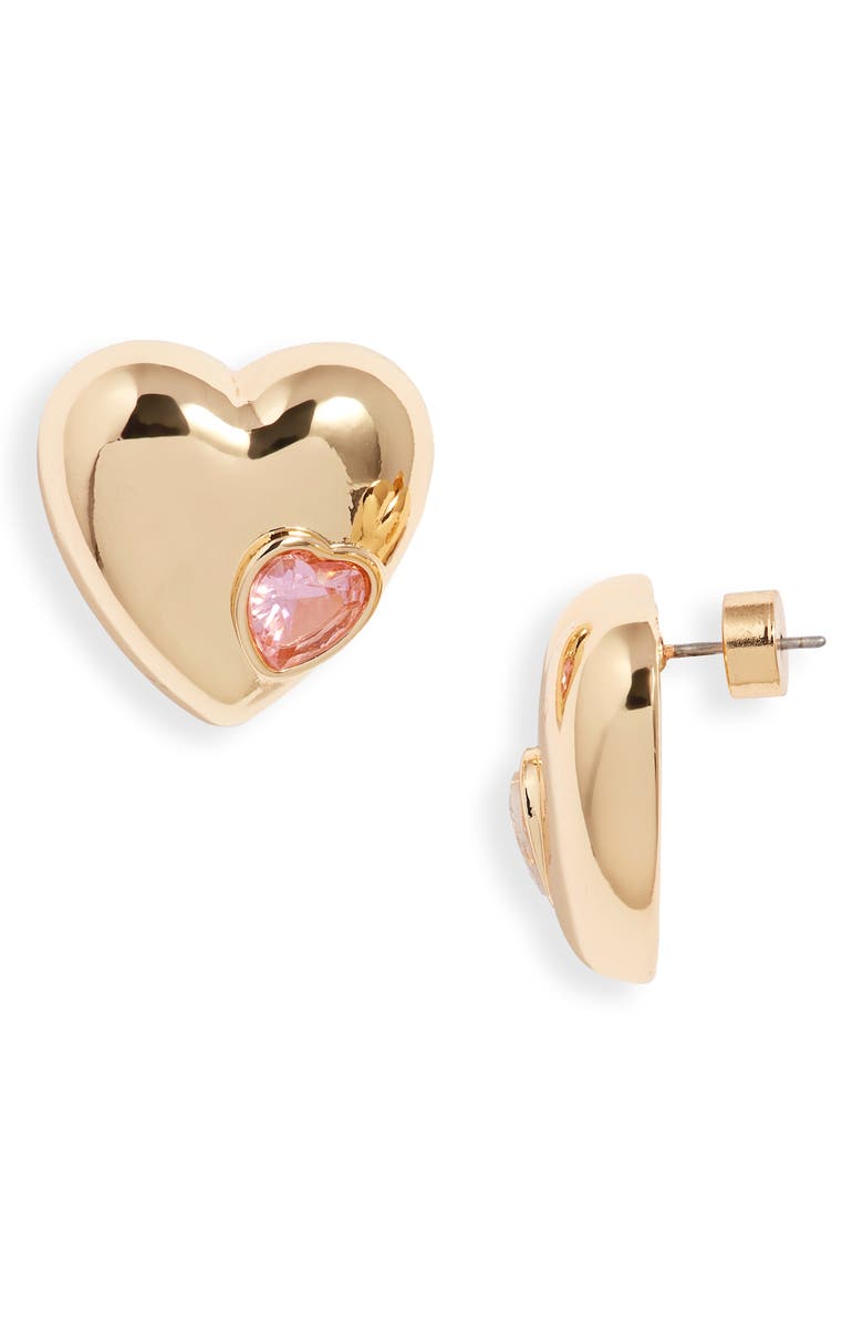 Nordstrom Puffy Heart 
Stone Stud Earrings, Main, color, Pink- Gold
