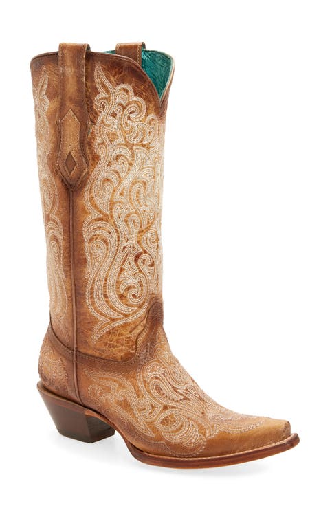 Crackled Knee High Western Boot (Women)