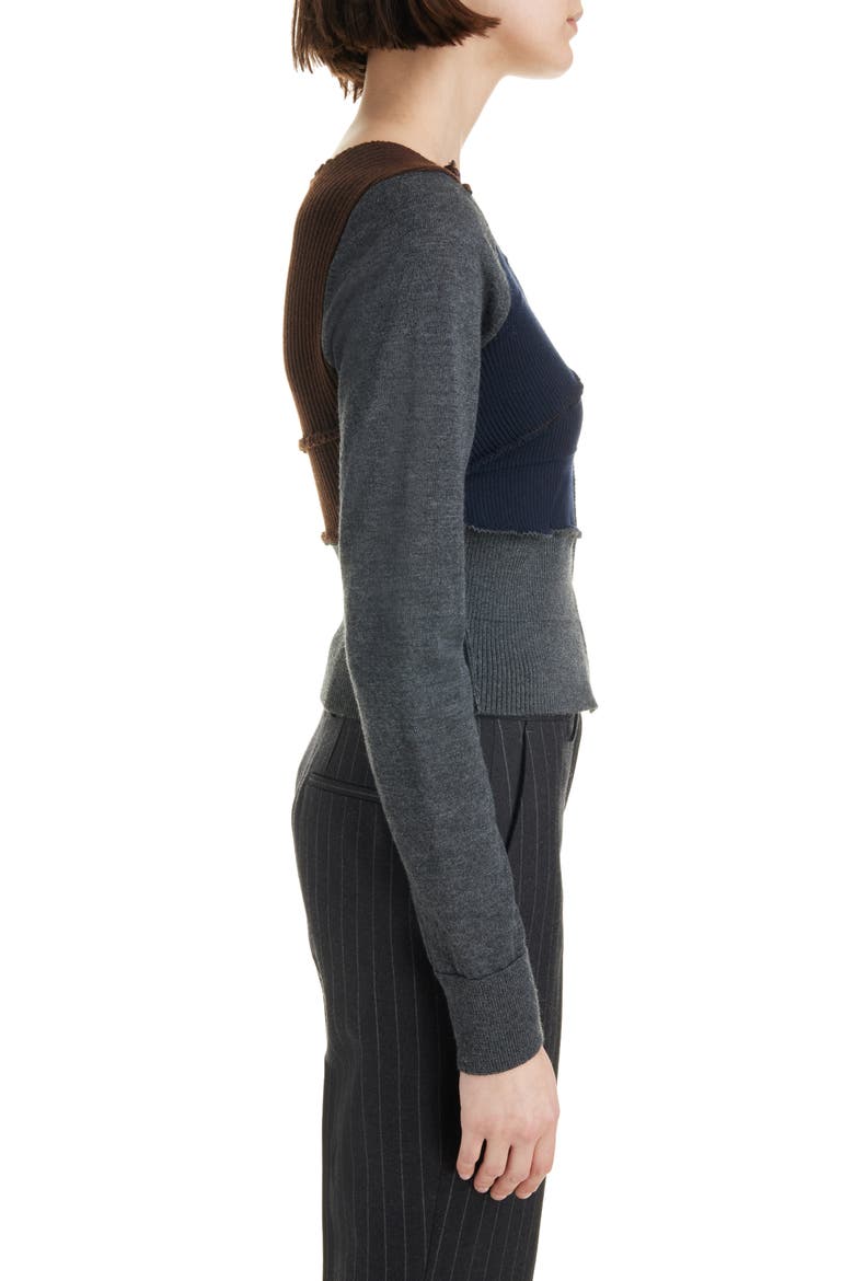 Tessa Pieced Colorblock Merino Wool Sweater, Alternate, color, ANTHRACITE 901