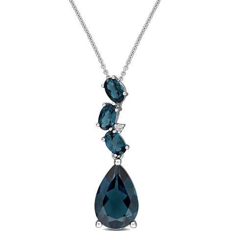 Blue Topaz & Diamond Drop Necklace 10k