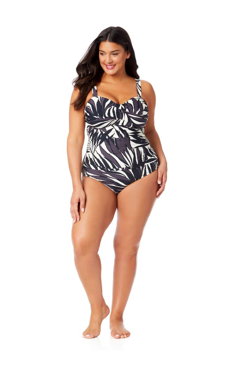Anne Cole Plus Women's Plus Palm Chic Drape Front Underwire Swim Top, Alternate, color, Palm Chic