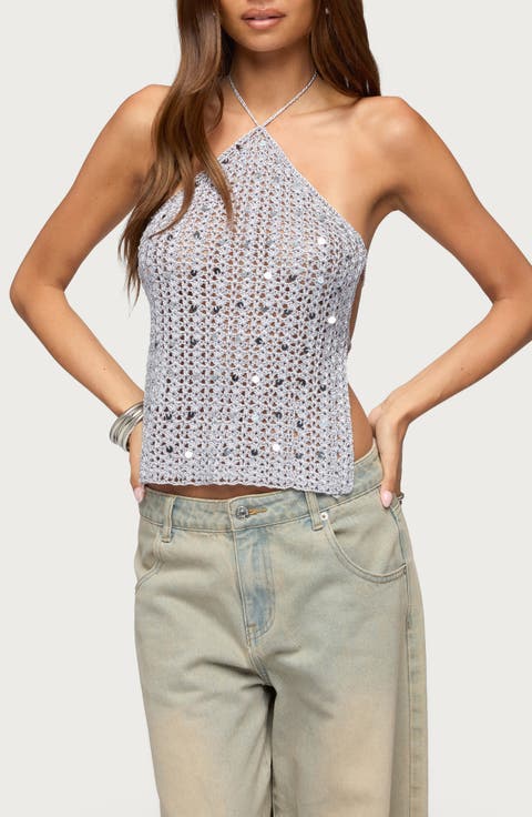 Thaly Backless Sequin Crochet Top