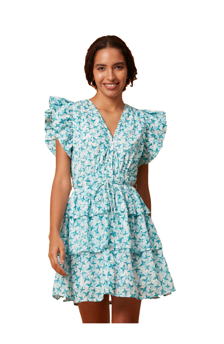 Ro's Garden Hunan Short Dress, Main, color, Aqua Zoya