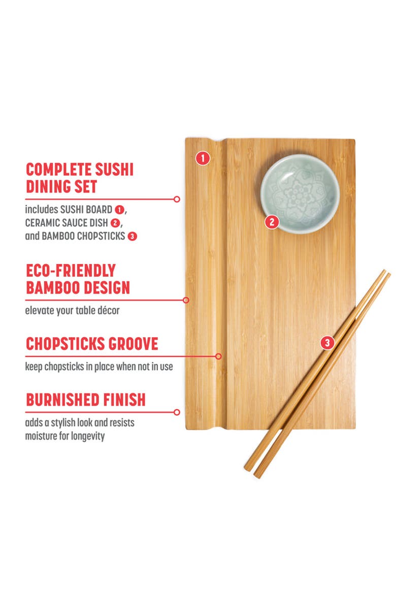 Sushi Board and Sushi Roller Set, Alternate, color, Bamboo