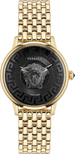 VERSACE MEDUSA ALCHEMY 腕時計 Versace Medusa Alchemy Quartz Watch, PVD Gold, Black, 38 mm