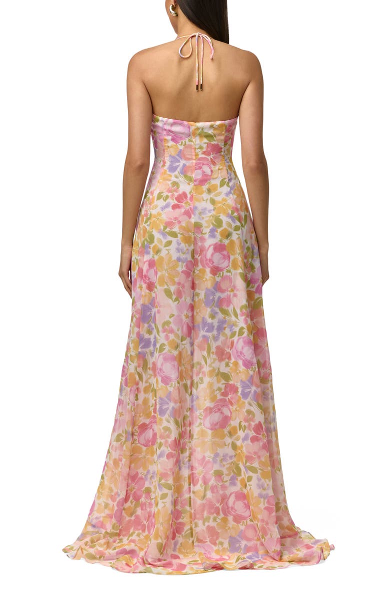 Naked Wardrobe Floral Chiffon Halter High-Low Dress, Alternate, color, Blush Bloom